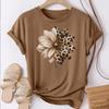 Women Summer T Shirt Retro Fashion Short Sleeve Tees Casual Sunflower Printed Tops