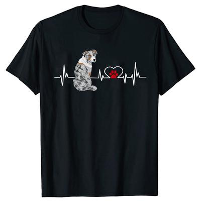 Australian Shepherd Dog Heartbeat Paw Print T-shirt