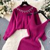 2 Piece Set Women's Knit Sweater Spaghetti Strap Sleeveless Dress Set Slim Knitted Vest Sweater Dress Beaded Pullover Short Sweater Outfits