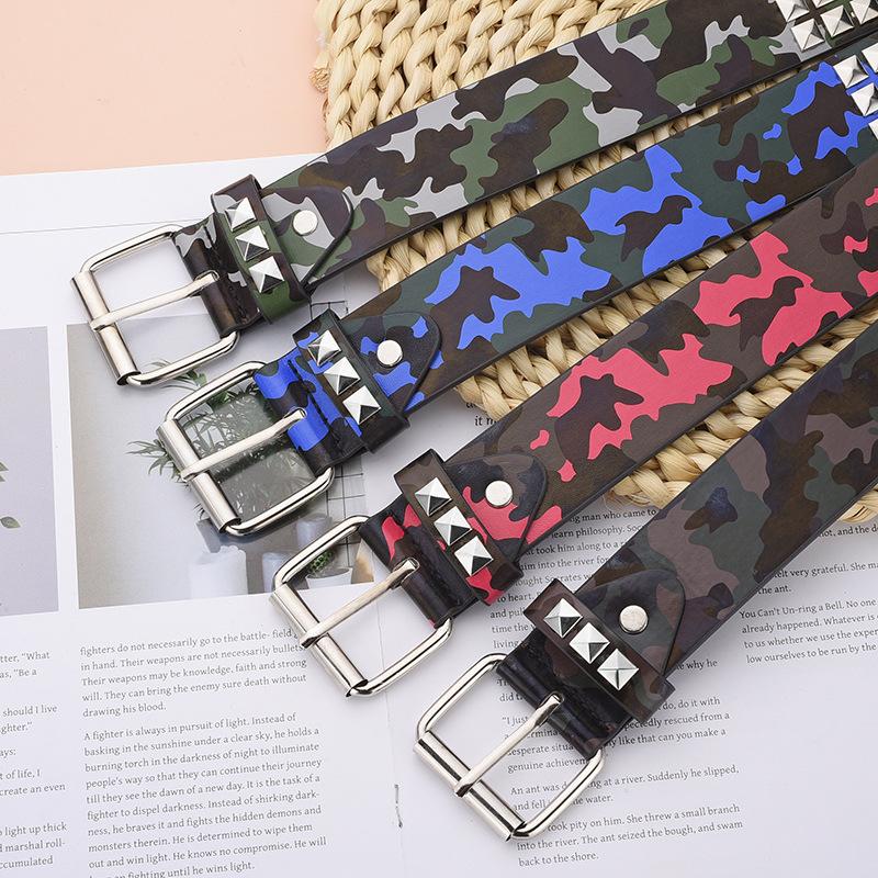 Ремень женский с квадратными бусинами и заклепками в виде пирамиды, в стиле панк, хип-хоп, с камуфляжным украшением в виде газового глаза для мужчин и женщин