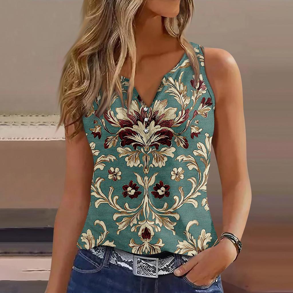 Женский повседневный жилет без рукавов с принтом и V-образным вырезом