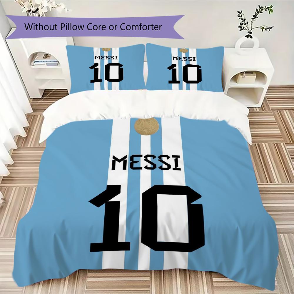 MESSI 10 Pattern Bedding uilt Set uilt Cover Pillowcase Home Decoration Birthday Gift (1 * duvet cover + 2 * pillowcase without core)