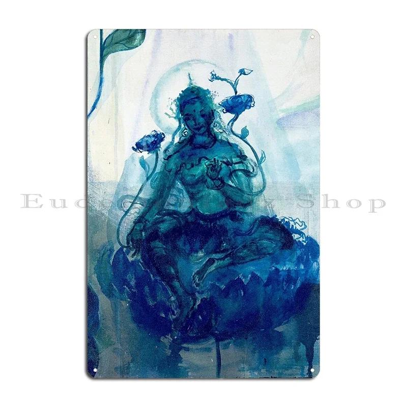 Green Tara On Lotus Throne Buddhist Thangka Metal Sign Printing Garage Club Wall Decor Plaques Painting Tin Sign Poster