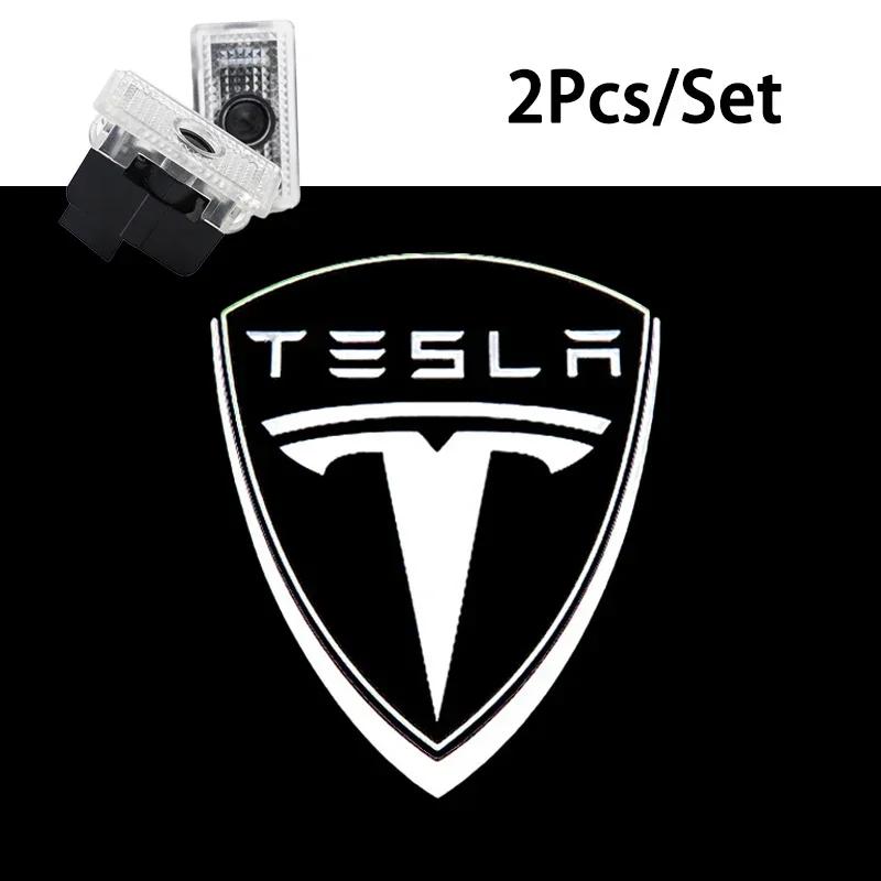 Sticker Tesla 2Pcs Car Door Projector Lamps Welcome Lights Accessories For Tesla Model 3 Highland 2023 S X Y