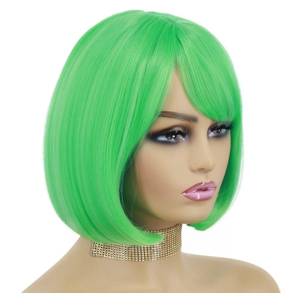 MISSQUEEN Женский модный зеленый прямой короткий парик Боб с челкой из синтетического волокна, зеленый парик для косплея на Хэллоуин