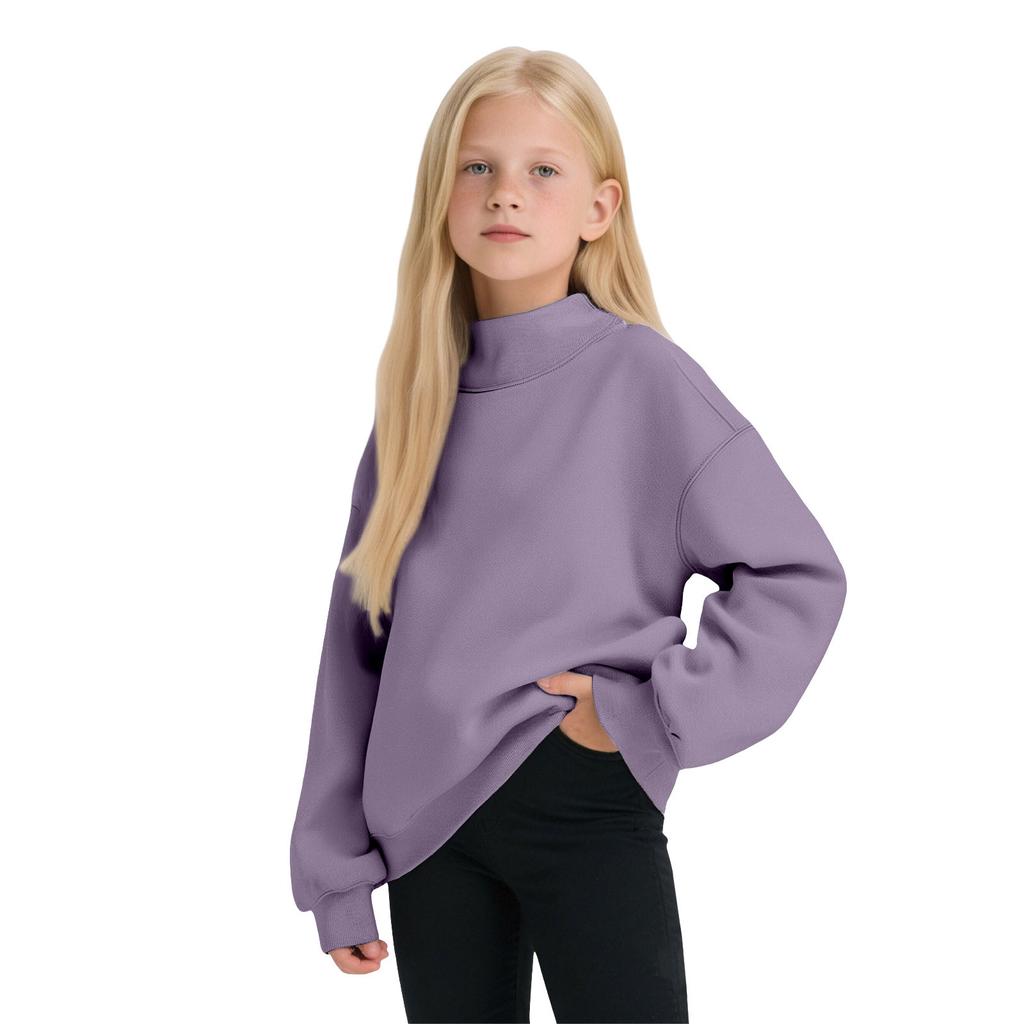 Girls’ Oversized Mock Neck Sweatshirt, Long Sleeve Pullover Top, Soft Fleece Casual Wear for Fall and Winter