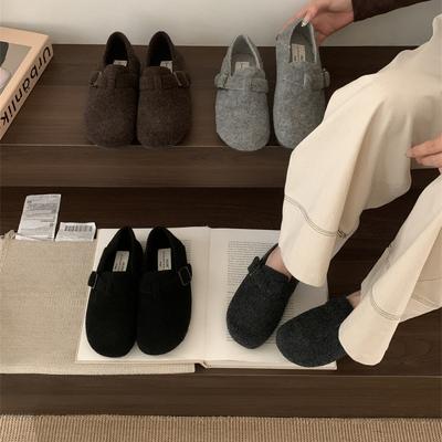 Ретро туфли из шерстяного бархата с круглым носком женские зимние педали для ленивых термические хлопковые женские туфли уродливо милые туфли с большой головой