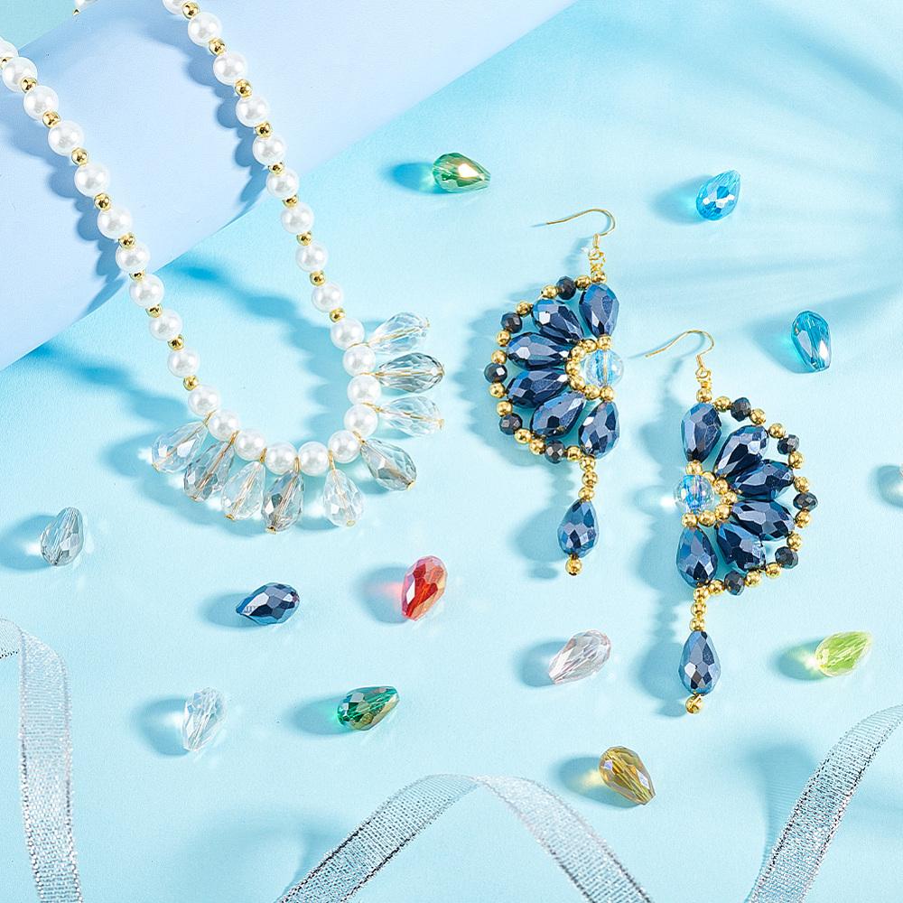 1box 180pcs 12 styles Electroplate Glass Beads Faceted Teardrop Mixed color 15x10mm Hole: 1mm 15pcs/style