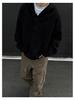 Men's Gray Hooded Knit Sweater - Retro Loose Fit Casual Autumn/Winter Outerwear