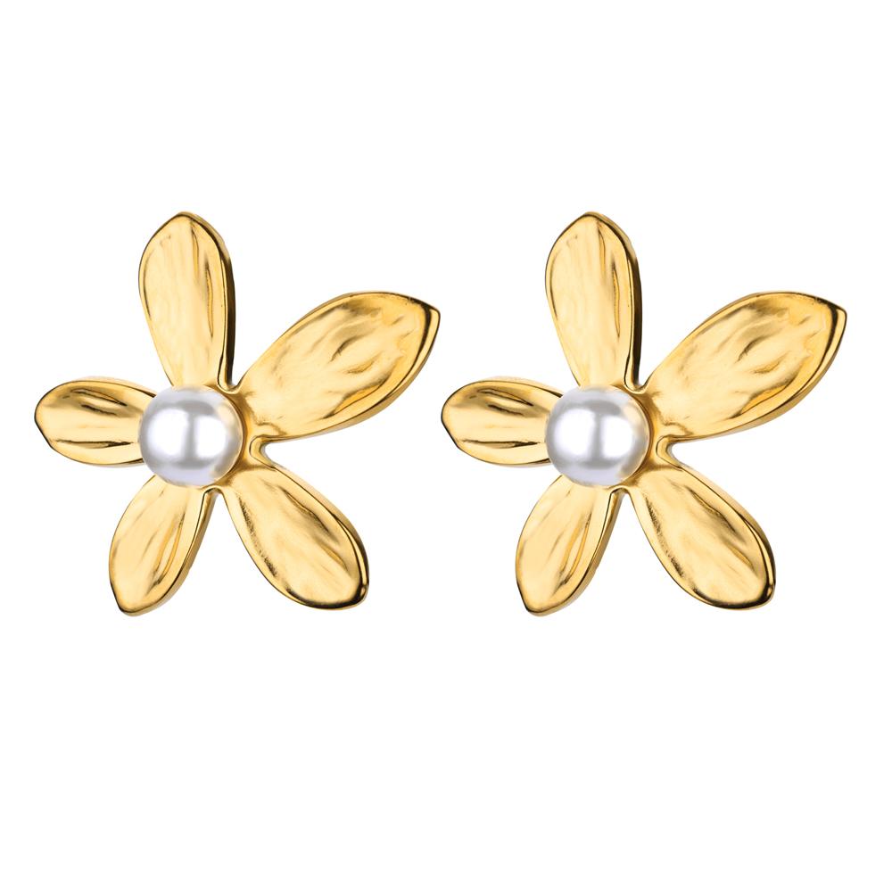 Geometric Pearl Flower Earrings For Women Gold Color Stainless Steel Flower Earring Wedding Christmas Party Jewelry Gift