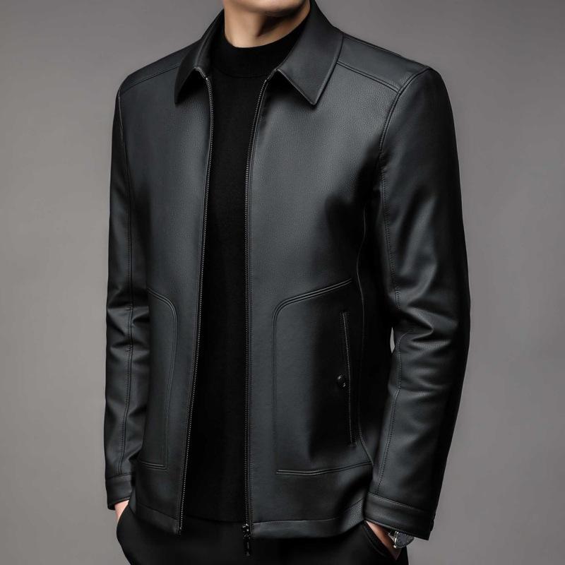 Куртка из натуральной кожи, мужская, новая, осенняя, бархатная, высококачественная, мотоциклетная, куртка из овчины, повседневная, с лацканами