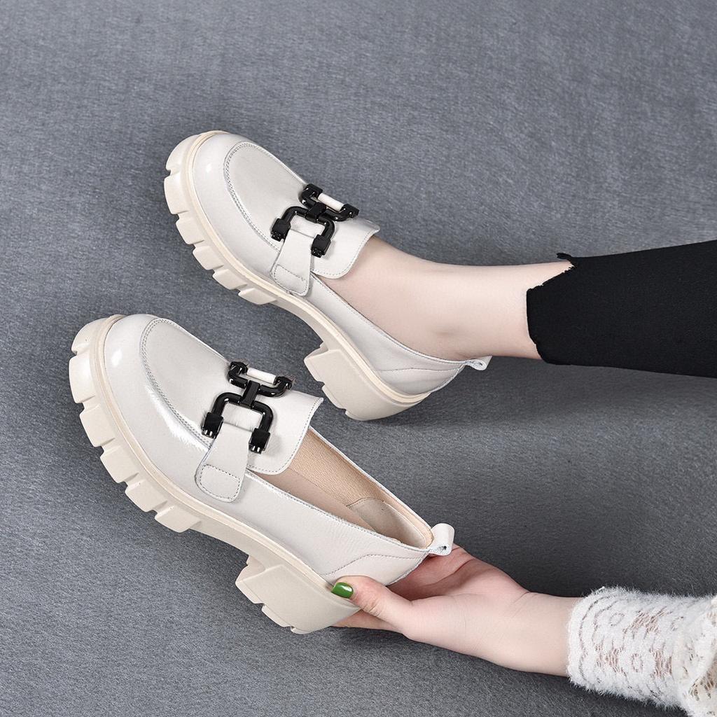 One-pedal Platform Shoes for Women, Spring and Summer New Comfortable Muffin Heel Layer Cow Patent Leather Women