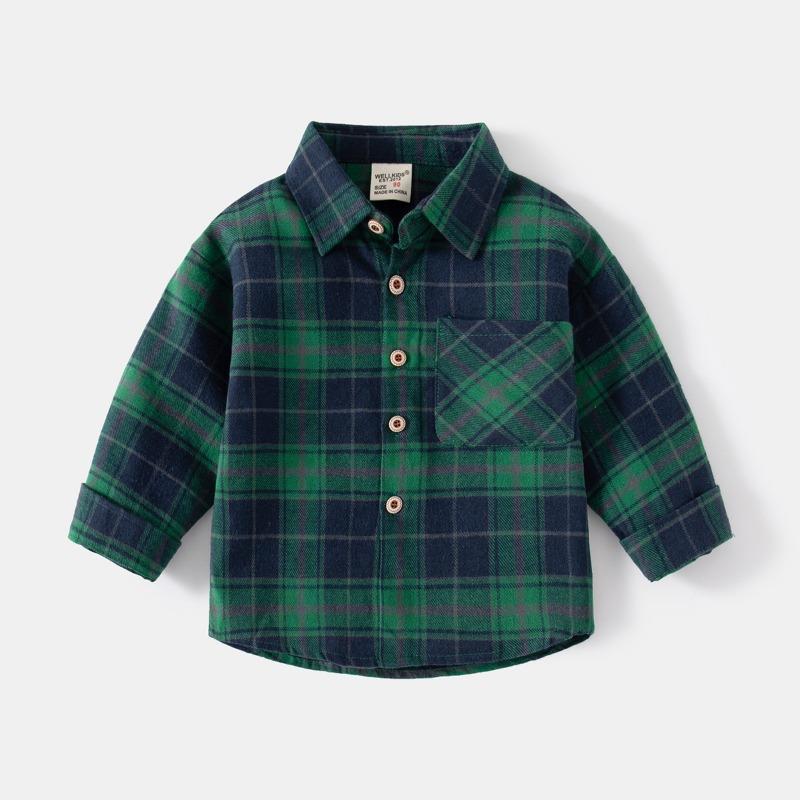 Spring and Autumn Children's New Long Sleeve Plaid Cotton Shirt