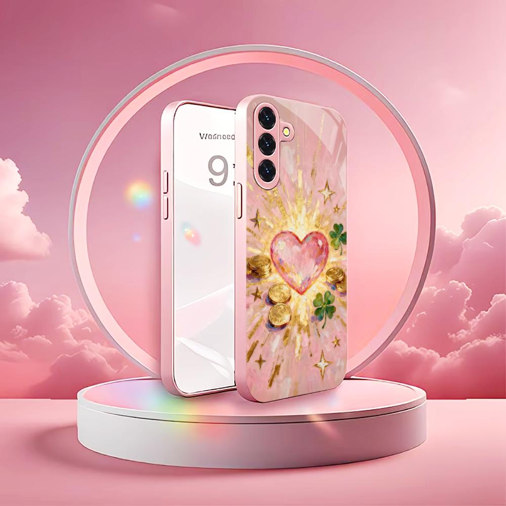 Золотое сердце Мадам розовый Стекло Чехол для телефона для Samsung Galaxy S26 S25 S24 S23 S22 S21 FE Ultra Plus Ударопрочный Женский