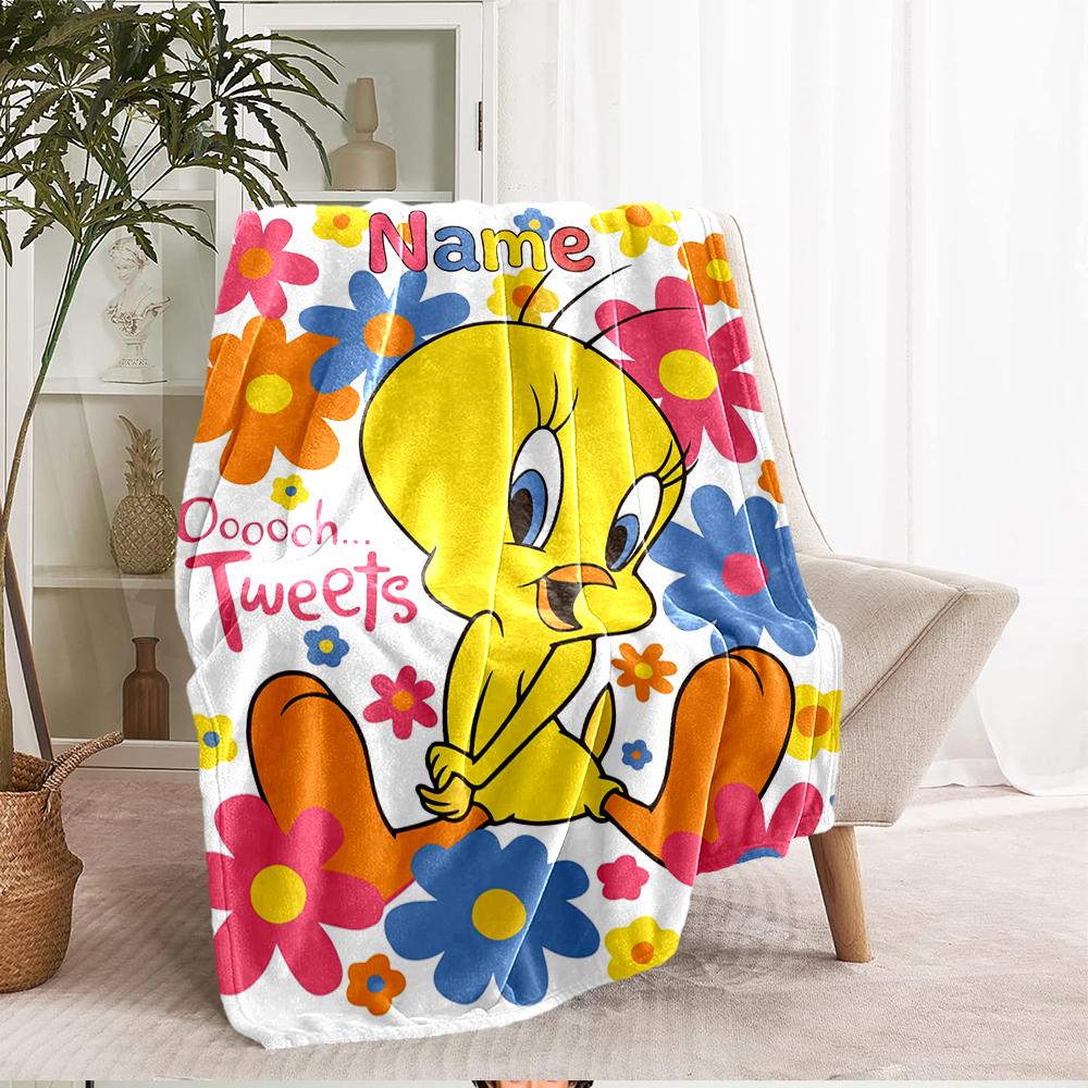 Custom Name Tweety Theme Printed Blanket - Perfect for Couch, Bed, Travel & Outdoor Use | Machine Washable, Cozy & Durable.