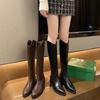 Fashion Middle Heel Knee High Shaft Shoes Woman Leather Brown Pointed Toe Long Boots for Women Comfortable and Elegant New In Footwear