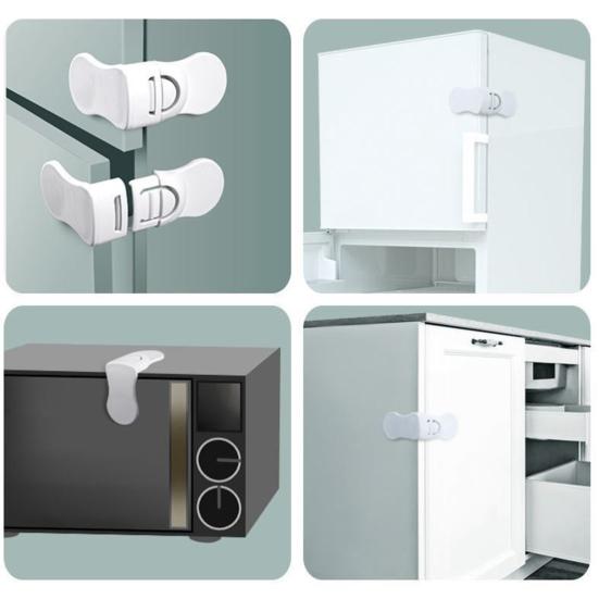 2Pcs Baby Proof Drawer Lock Self-Adhesive Press Type Removable No Drill Heavy Duty One Hand Children