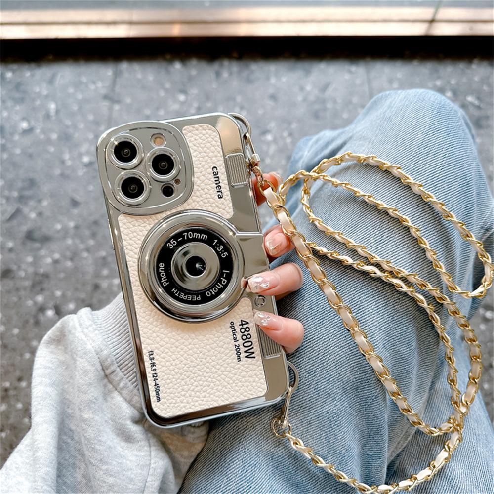 Роскошный чехол для телефона с ремешком через плечо Camrea 3d в стиле ретро для Iphone 14 13 12 11 Pro Max, стильный кожаный ремешок, противоударный мягкий чехол