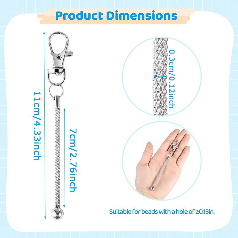 WTEMPO Заготовки для брелоков с бусинами, пустые съемные металлические аксессуары для брелоков для DIY рукоделия, набор для брелоков с бусинами, серебристая отделка