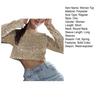 Women Crop Top Shiny Sequin O Neck Long Sleeves Waist-exposed Soft Pullover Stage Show Performance Club Party Lady Top