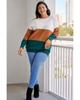 Azura Exchange Brown Plus Size Ribbed Trim Color Block Sweater