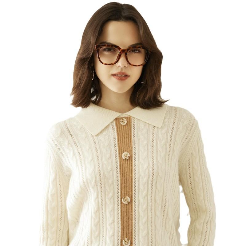 Autumn And Winter New Round Neck Color Matching Thickened Cashmere Fashion Temperament Versatile Knitted Doll Neck Cashmere Sweater