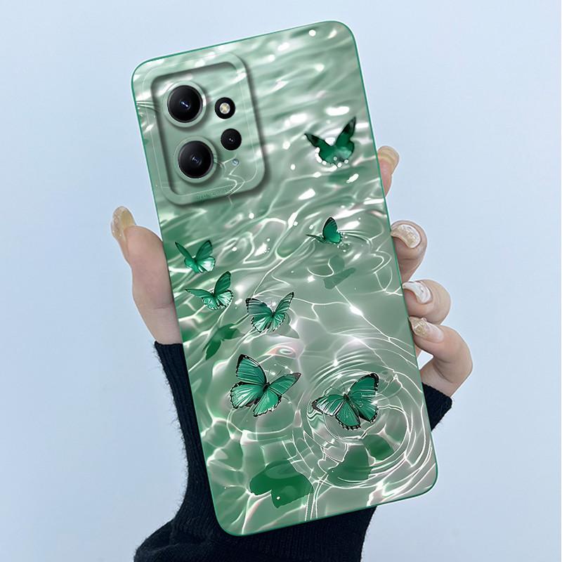 For Xiaomi Redmi Note 12 4G Phone Case Simplicity Butterflies Floral Soft Liquid Silicone Back Shell For Redmi Note12 4G Covers