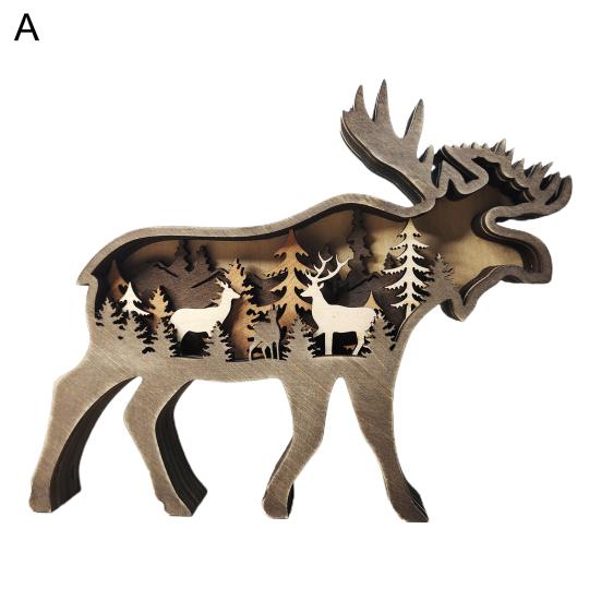 Eco-friendly Compact Craved Creative Forest Elk Ornament Crafts Wooden Elk Ornament