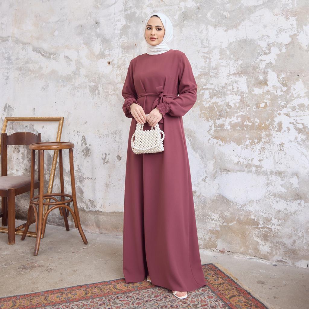 Женское платье из креповой ткани с длинным рукавом Vera с поясом