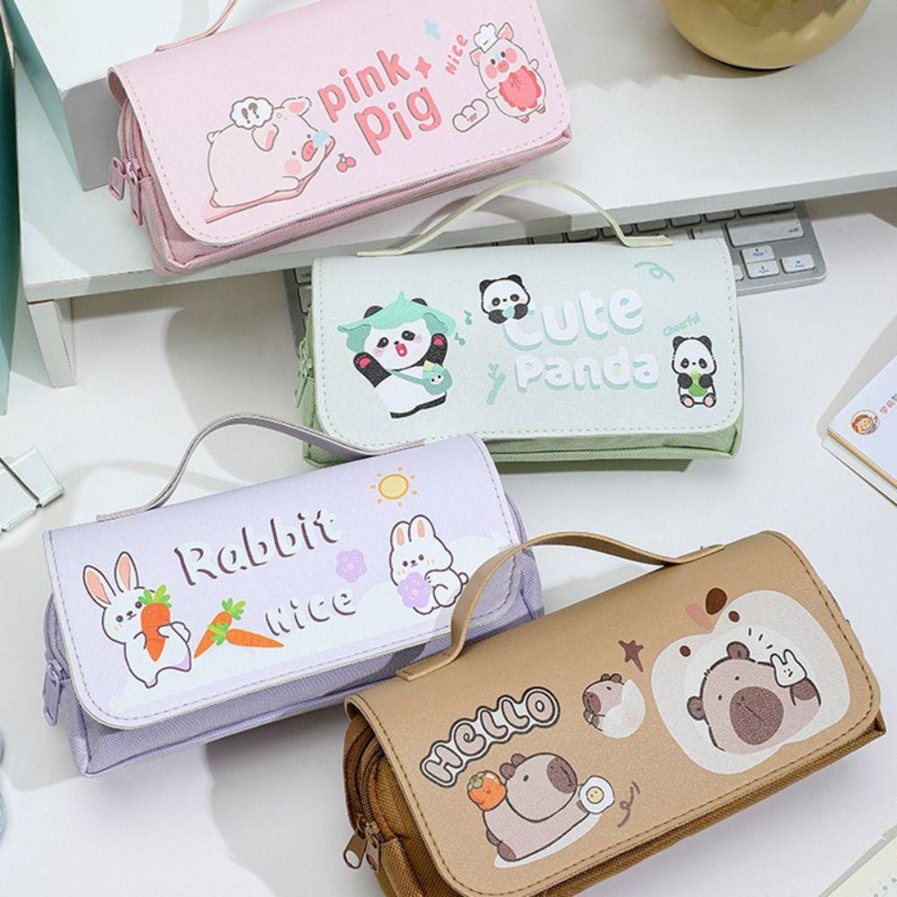Многослойный пенал Капибара/Панда/Свинья/Кролик Канцелярская сумка Портативный пенал для ручек Студент
