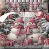 Christmas Snowman Duvet Cover Set with Pink Hats - 3pcs Polyester Bedding Set (1*Duvet Cover + 2*Pillowcases), Soft Comfortable