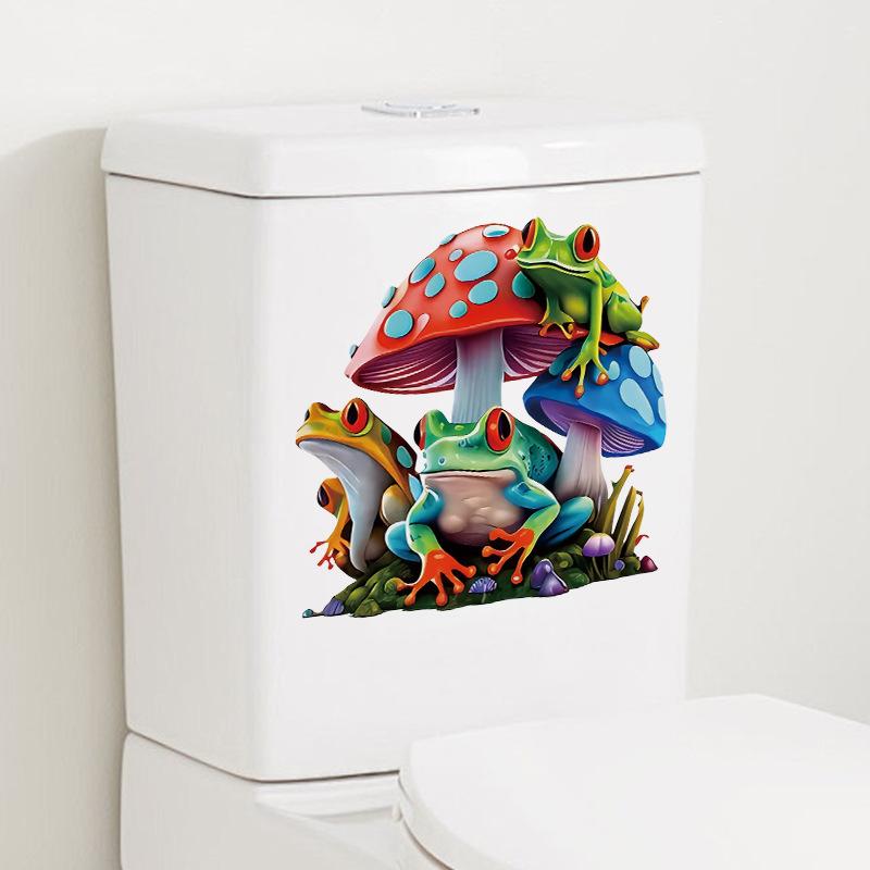 Cartoon Frog Stickers Waterproof Self Adhesive Toilet Decoration Anime Magic Mushroom Vinyl Tank Stickers for Bathroom Home