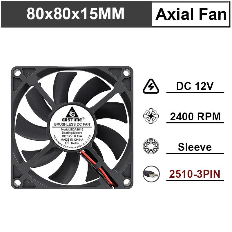 Gdstime 1 шт. DC 12V 24V 80мм x 15мм Двойной подшипник DC вентилятор охлаждения для корпуса ПК 80x80x15мм 8см 8015 Бесшумный радиатор Охладитель 2 контакта