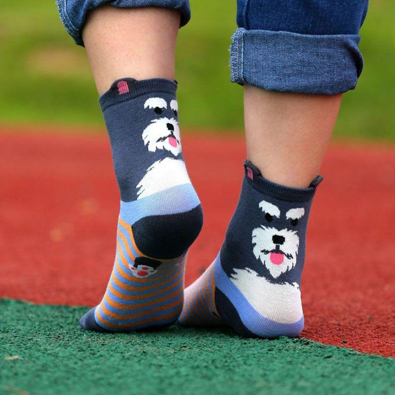 Premium Quality Womens Cotton Socks Featuring Cute Cartoon Dog Motif