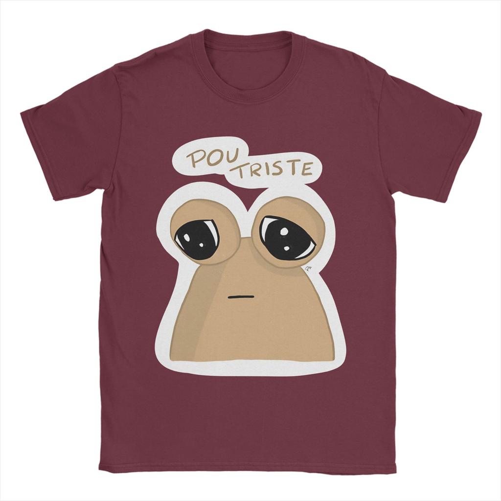 Pou Sad T Shirt Unisex Cotton Clothing Printed Crewneck Short Sleeve