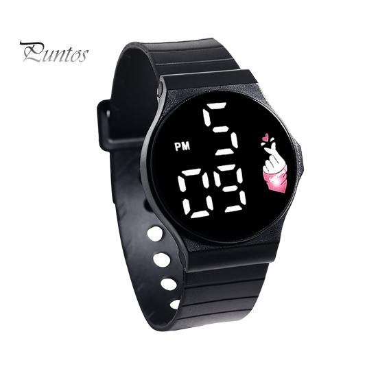 Electronic Watch Touchscreen LED Display Soft Band Round Life Waterproof Solid Color Kids Students Digital Watch Daily Wear