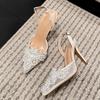 Summer Fashion White Pearl Designer Sandals Women Pumps Hollow Out Mesh Pointed Toe Mules High Heels Wedding Prom Shoes