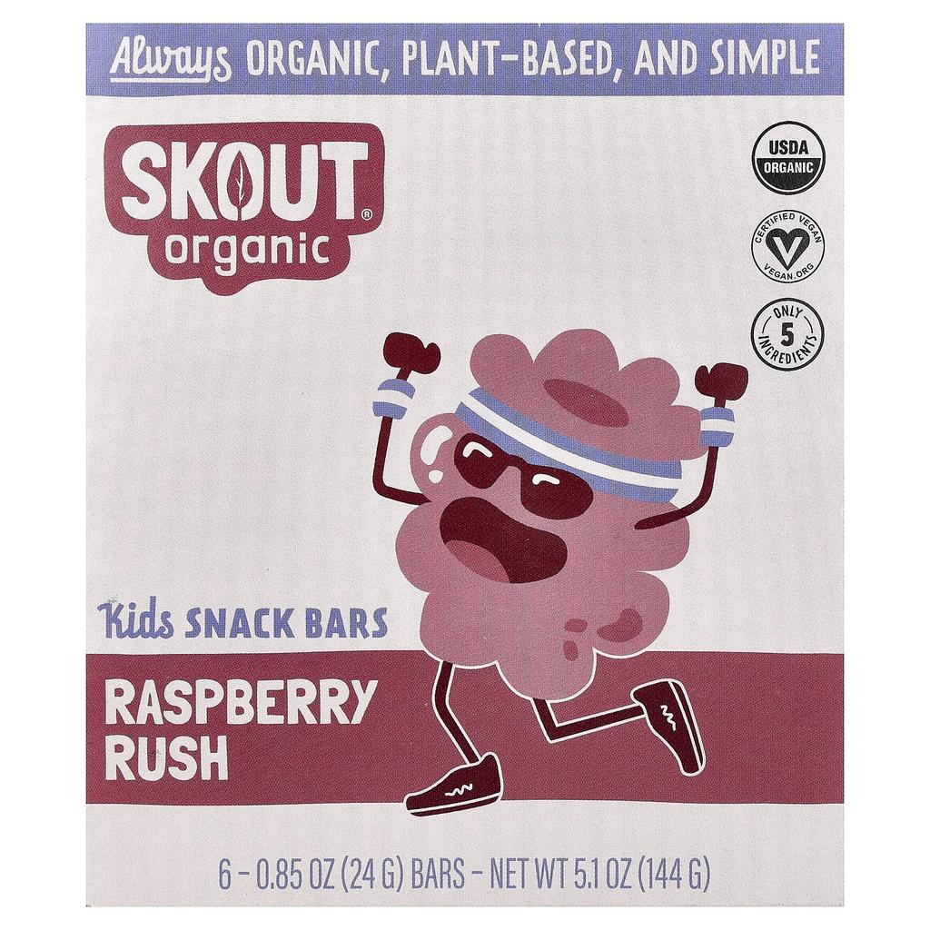 Skout Organic, Kids' Snack Bars, Raspberry Rush, 6 Bars, 24g (0.85oz) Each