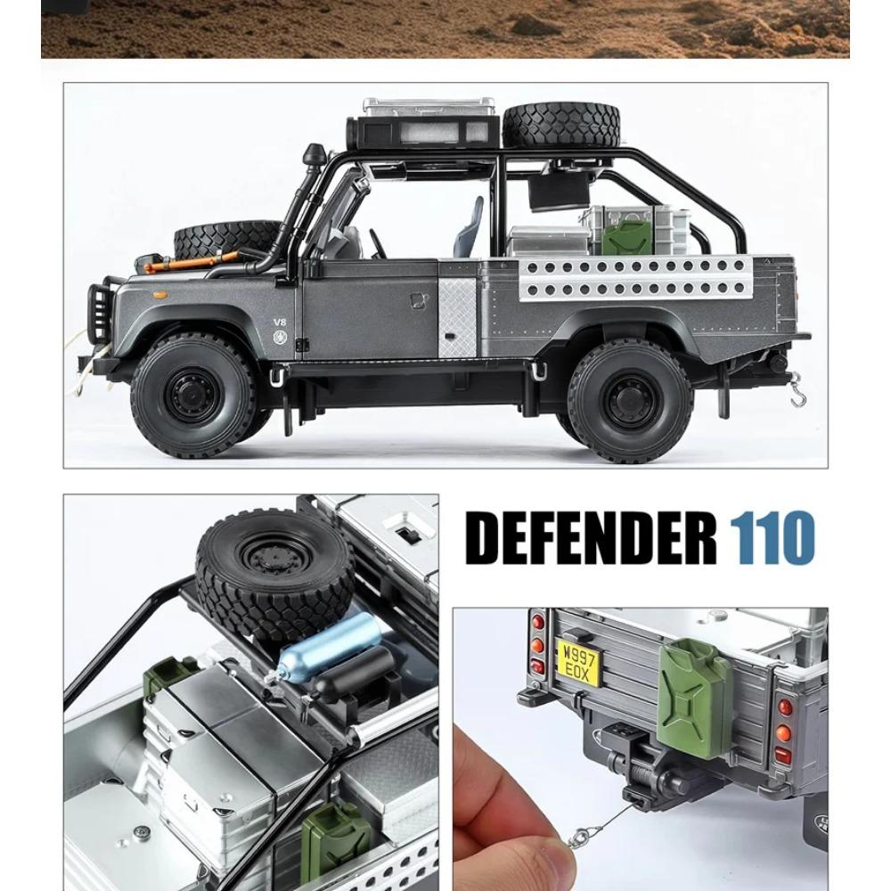 1/24 Land Range Rover Defender 110 Tomb LE Сплав Пикап Модель автомобиля Литые под давлением Внедорожники Модель автомобиля Звук Свет Детская игрушка Подарок