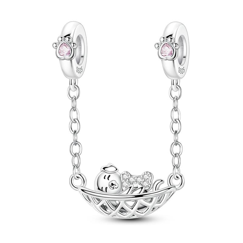 S Copper Charms Beads Pendant Dog Animal Beads Safety Chain Fit Original Bracelet Charms Women Jewelry