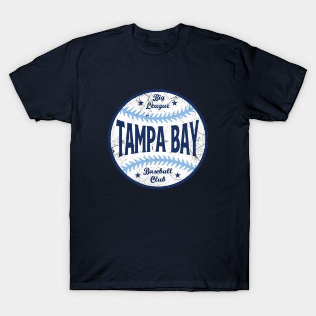 Мужская черная футболка с принтом Tampa Bay Retro Big League Baseball - темно-синяя хлопковая футболка с принтом на термотрансферной бумаге без обрезки