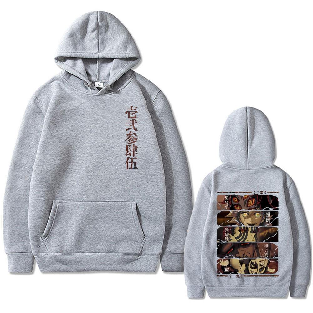Аниме Клинок, рассекающий демонов Кокушибо Доума Аказа Хантенгу Гёкко Графическое худи Мужское Женское Оверсайз Пуловер Мужчина Винтажные Худи