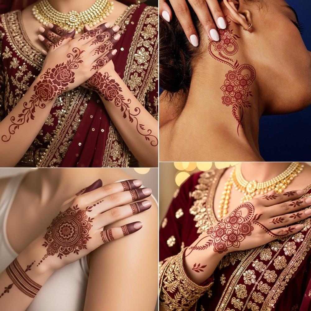 9 шт. Временная татуировка хной, Индия, Менди, Цветок, Наклейка для боди-арта, Женщины/Леди/Девушка