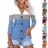 Women's Fashion Casual Striped Geometric Print Button-Down Shirt Three-quarter Sleeve Cardigan Top