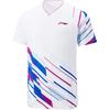 Li Ning Badminton Series Printed V-Neck Comfortable Breathable Versatile Short Sleeve Badminton Shirt Unisex Tops Standard-White AAYU225-2