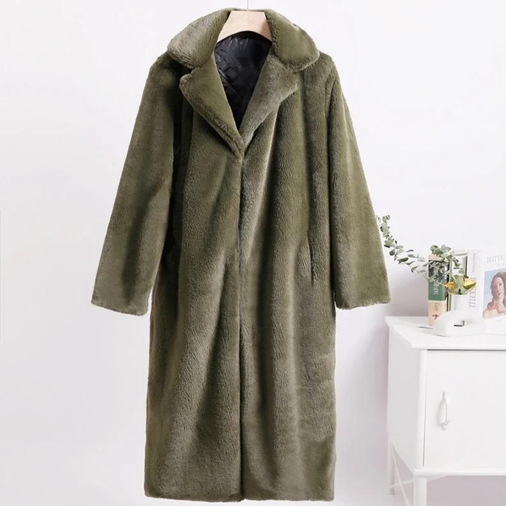 Winter Women High Quality Faux Rabbit Luxury Long Fur Coat Lapel OverCoat Thick Warm Female Plush Jacket Large Size 5XL