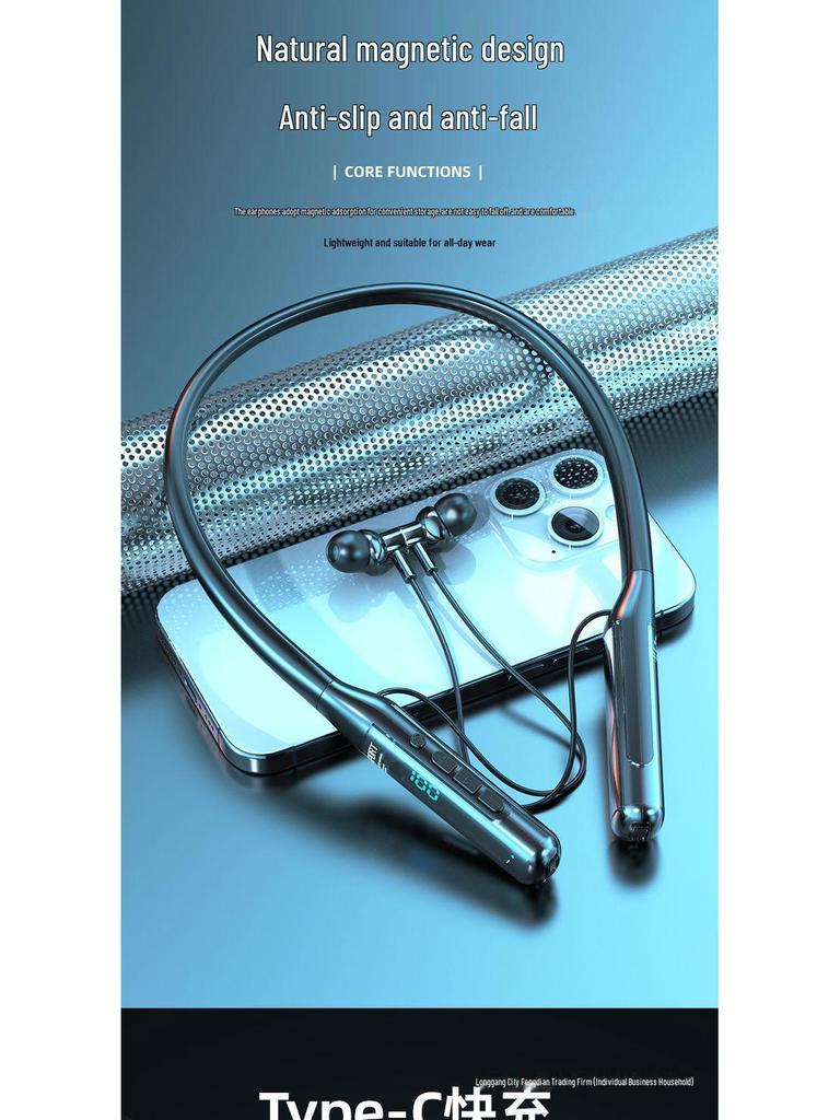 Deep Bass Bluetooth In-Ear Neckband Earphones: Long Battery, Noise Reduction, Waterproof for Sports & Gaming