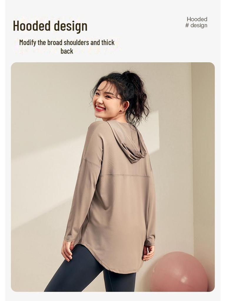 Женская майка для йоги с капюшоном больших размеров — облегающая, дышащая, быстросохнущая, с длинным рукавом для фитнеса