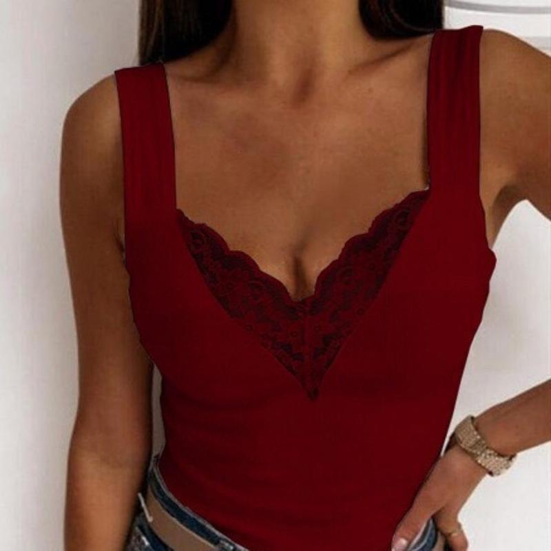 Женские летние кружевные принты, однотонные топы без рукавов с круглым вырезом, приталенные топы без рукавов