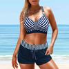 Женский купальник с бретелями и двухцветным полосатым принтом, бикини с коротким топом, купальник